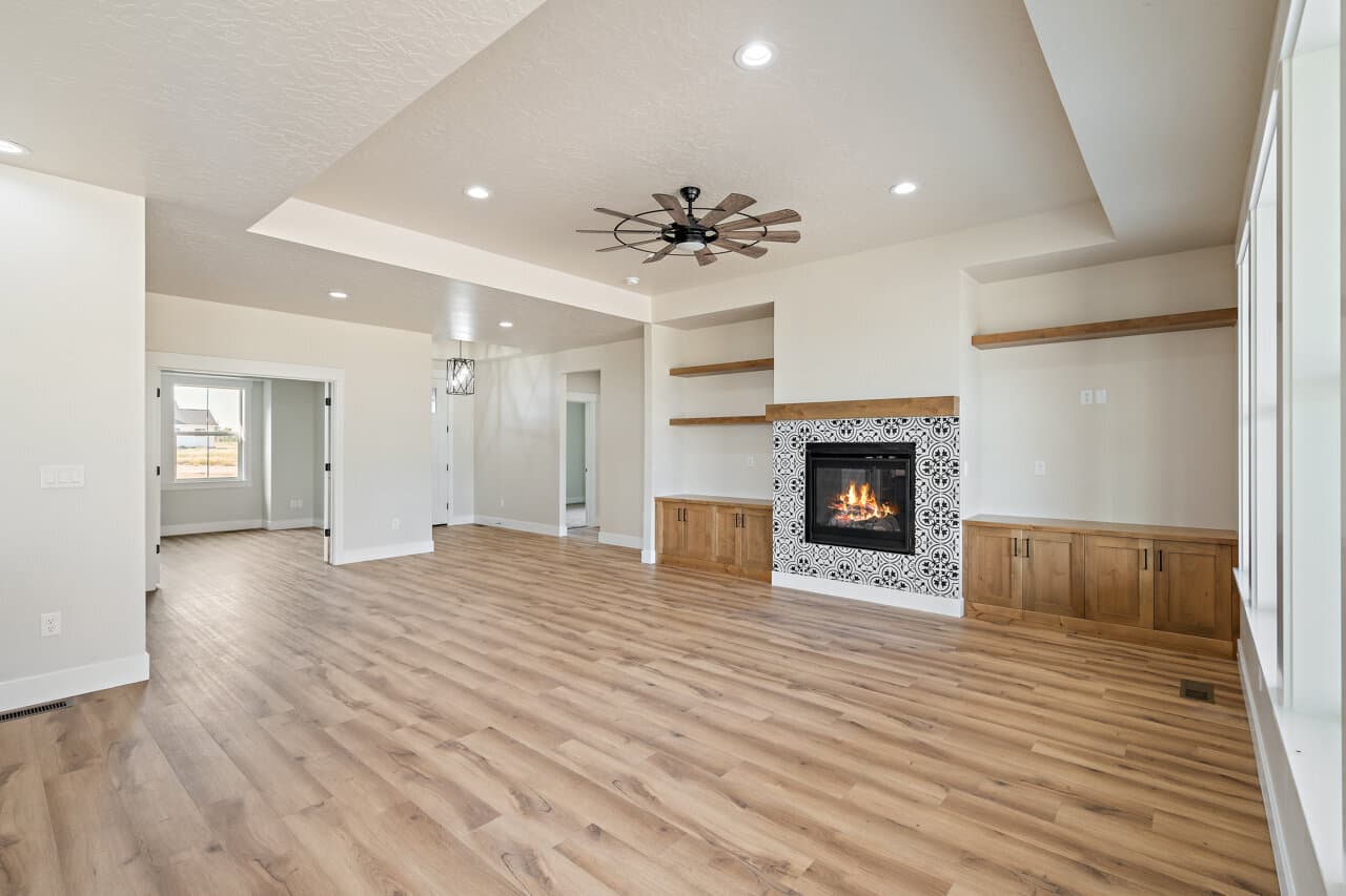 Great room with fireplace at 16966 Long Meadow Dr